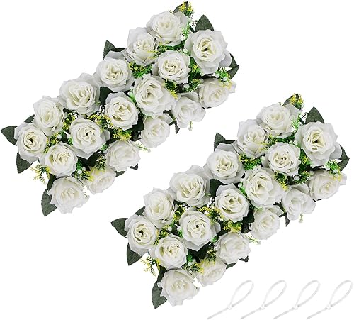 NUPTIO Centros de mesa de flores artificiales para mesas, 2 piezas de flores blancas de 19.6 pulgadas de largo, arreglos florales de seda sintética
