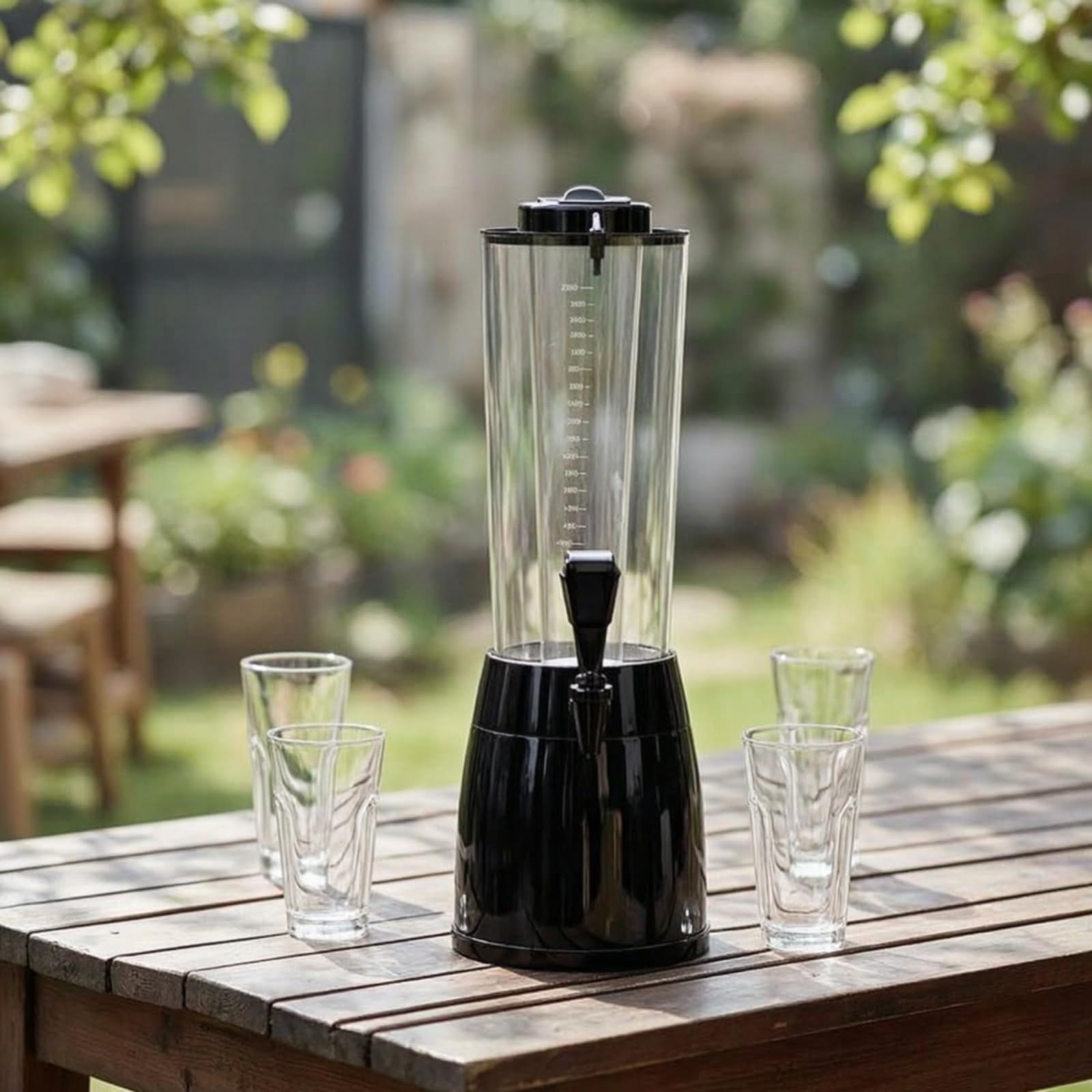 Distributeur de Boissons avec Robinet Beer Keg Carafe à Boisson Colonne Interne pour Glace Paroi Transparente Bec Lisse Anti-goutte Échelle Graduée, Array, Motif Bois