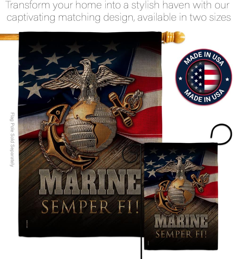 Marine Semper Fi Burlap Garden Flag - Armed Forces Corps USMC United State American Military Veteran Retire Official - House Decoration Banner Small Yard Gift Double-Sided Made In USA 13 X 18.5