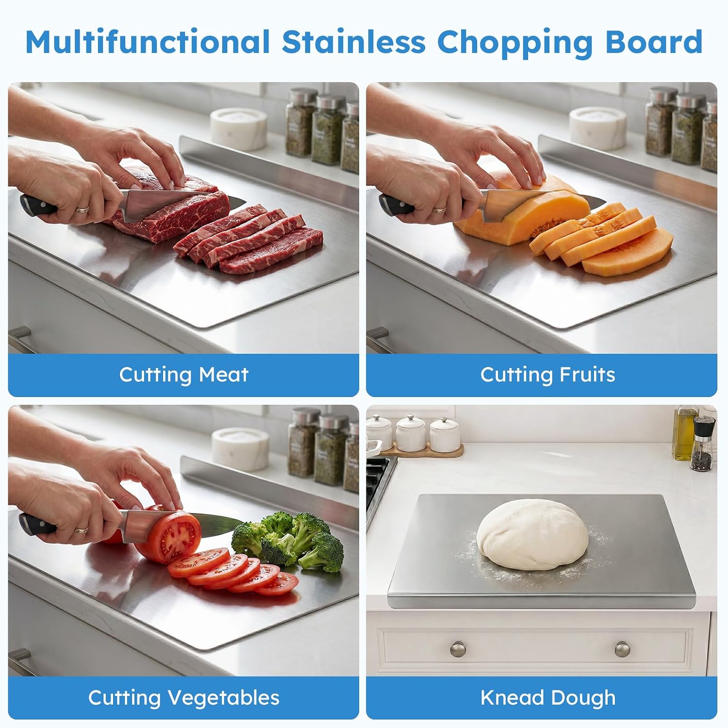 304 Stainless Steel Cutting Board with Lip, 19.7x 15.7 Inch
