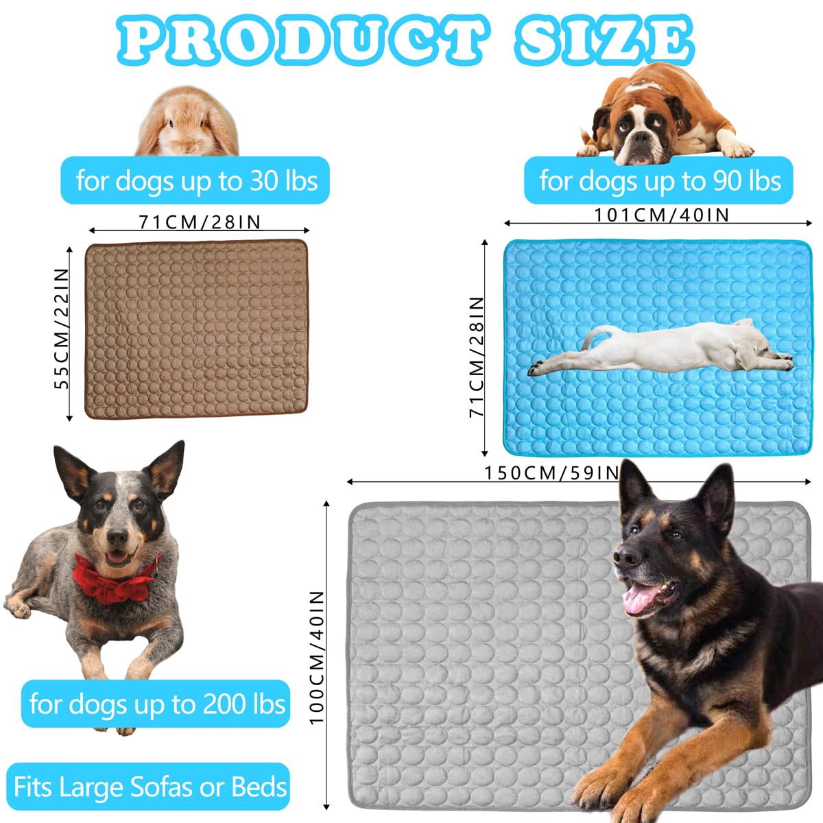 Tapis rafraîchissant pour chien - Facile à laver - Pour tous les types d'animaux de compagnie - Parfait pour une utilisation en intérieur et en extérieur, y compris les sièges de voiture - 150 x