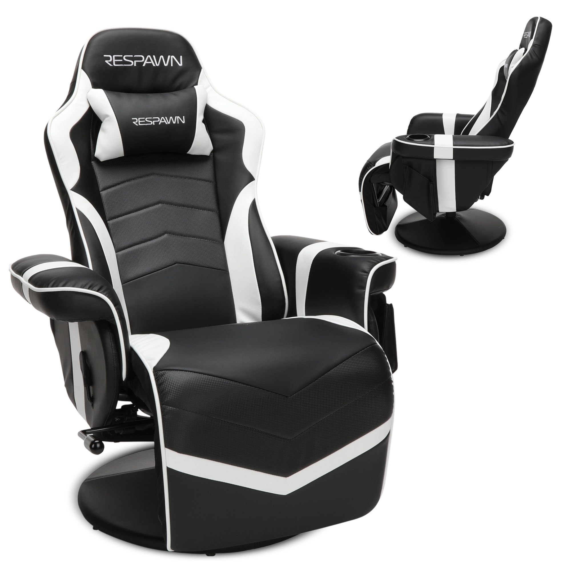 RESPAWN 900 Console Gaming Recliner with Footrest and Lumbar Support - Comfortable Ergonomic Gaming Chair with Headrest, No Wheels, Reclining, Heavy Duty, Racing Style Video Game Chairs - White