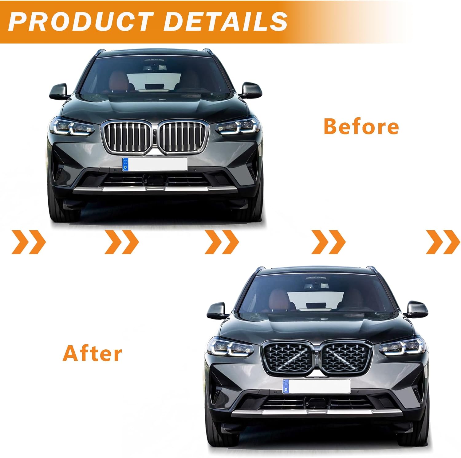 X3 X4 Grill - Black Diamond Grill Kidney Grille Front Grill compatible with 2022 2023 2024 BMW X3 G01 X4 G02,ABS - Image 4
