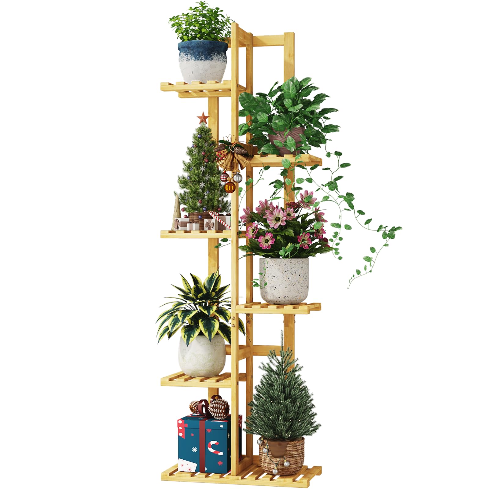 Bamworld Plant Stand Indoor, 6 Tier Bamboo Tall Plant Shelf for Multiple Plants, Corner Tiered Flower Stand for Window Garden Balcony Home Decor Living Room Bedroom