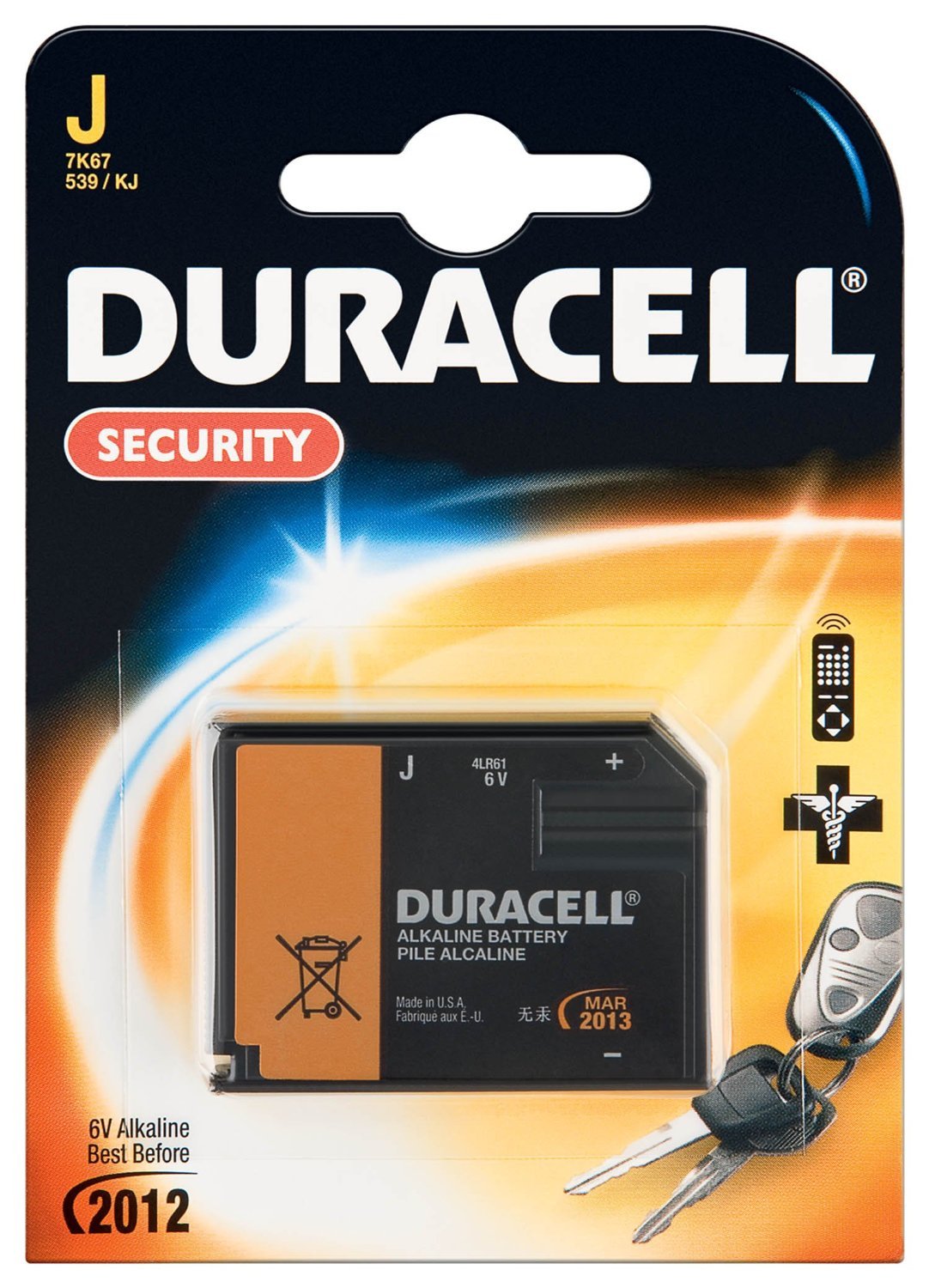 DURACELL Lot de 10 Piles Sécurity Alarme et télécommande J/7K67 4LR61 Flat Pack blister de 1