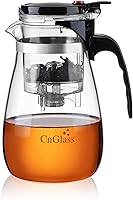 Vista 10 de Tetera de vidrio CNGLASS con infusor extraíble, tetera de té transparente de 25oz con un botón de presión para filtrar la sopa de té, juego de té