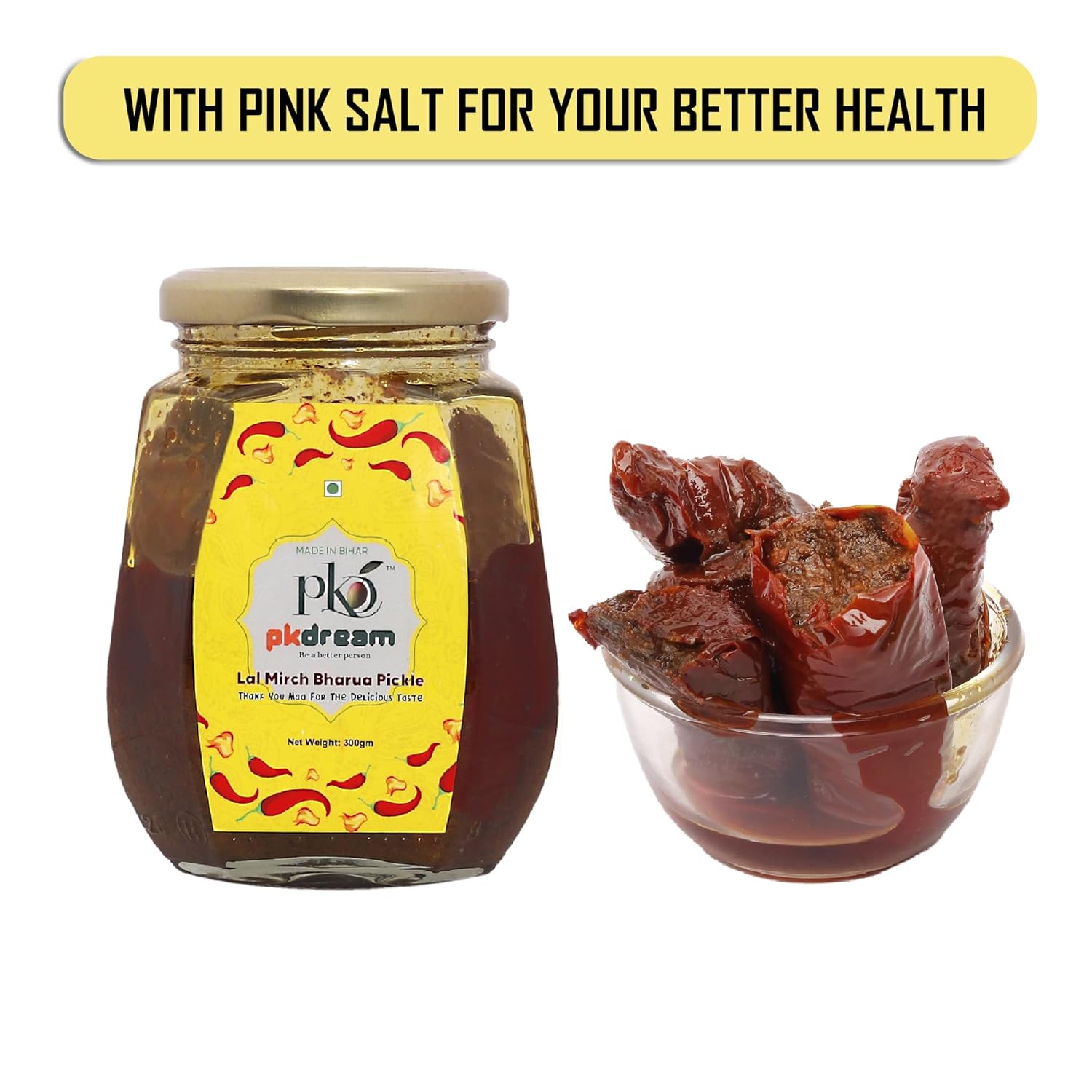 pkdream Bharua Red Chilli Pickle| Mirch Pickle| Chemical Free| No Artificial Flavors 100% Authentic Traditional Taste| Homemade | Available in (300 gm) (Pack Of 1) pkdream Bharua Red Chilli Pickle| Mirch Pickle| Chemical Free| No Artificial Flavors 100% Authentic Traditional Taste| Homemade | Available in (300 gm) (Pack Of 1)