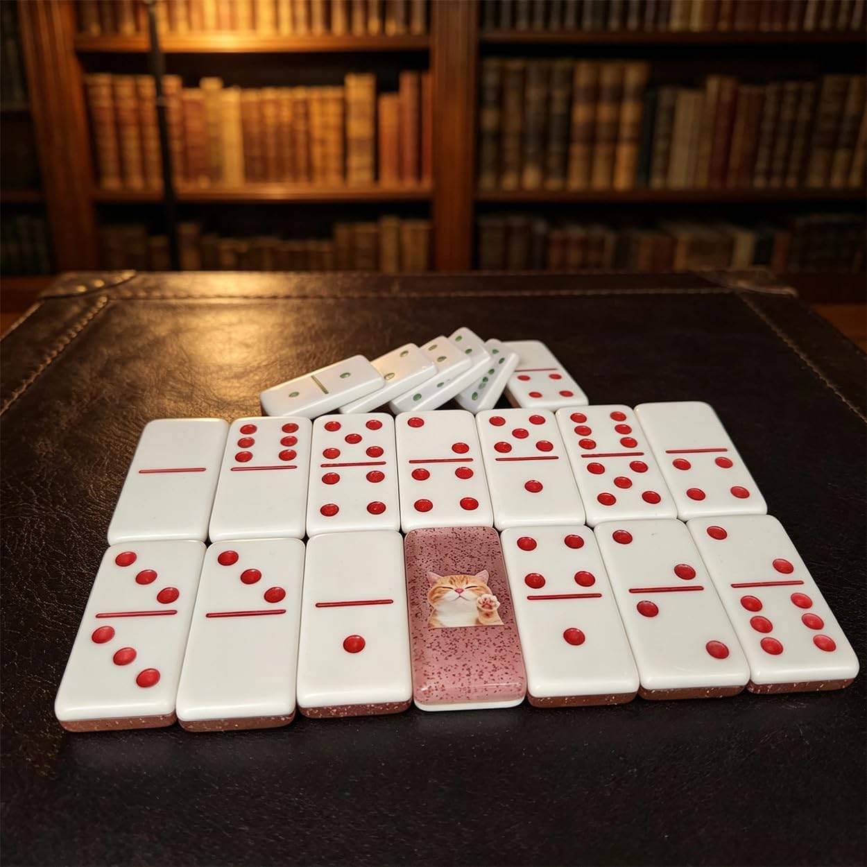 Premium Double 6 Dominoes Set 28 Tiles for Adults,Domino Board Games with Case for for Birthdays, Holidays and Special Occasions (Dominoes-Pink-cat)