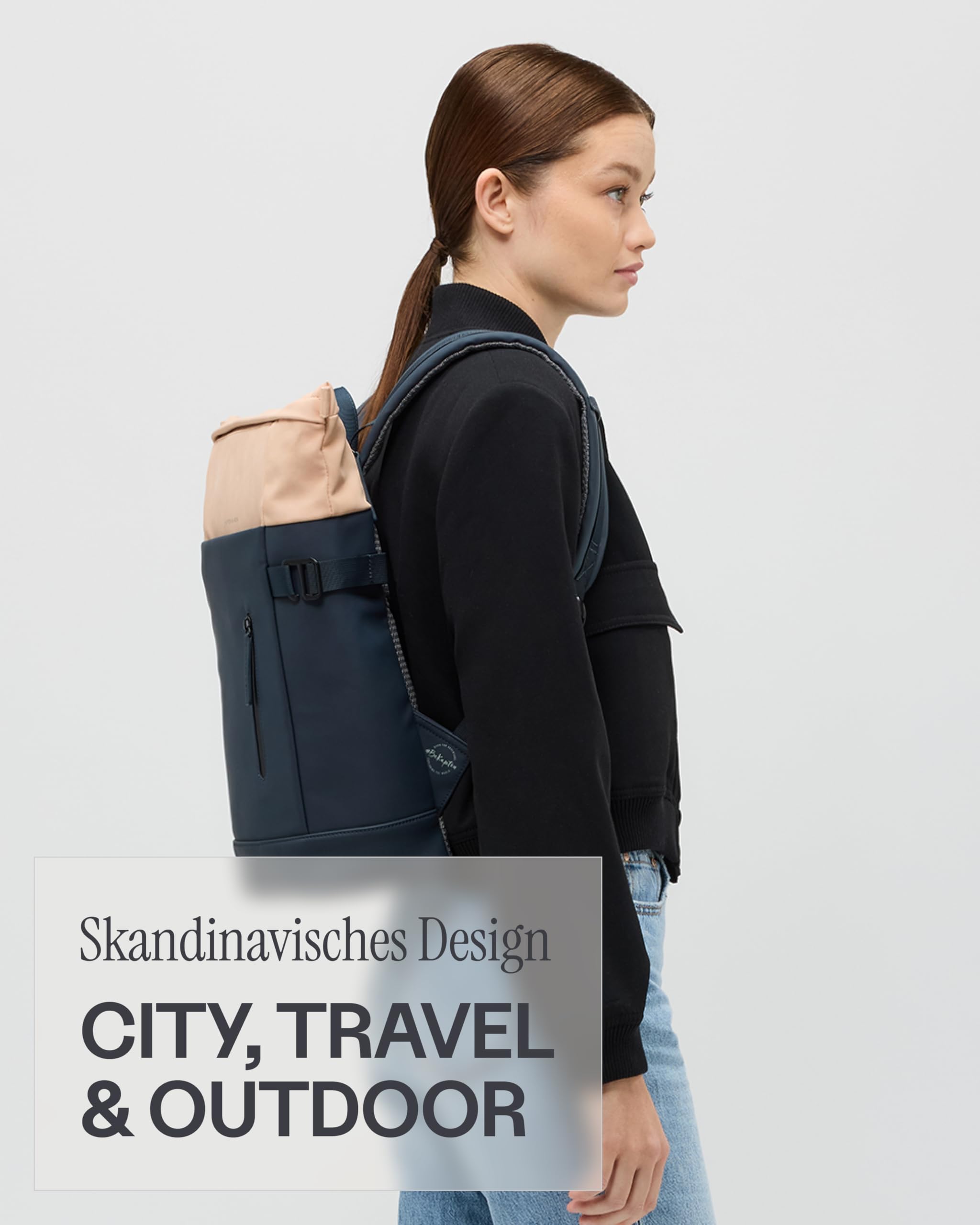 Kapten & Son Rucksack Aarhus Navy Blush 14 L | Rucksack Damen & Herren Blau | Rolltop mit 14" Laptopfach | Backpack ideal für Reisen, City, Uni, Arbeit | wasserabweisend
