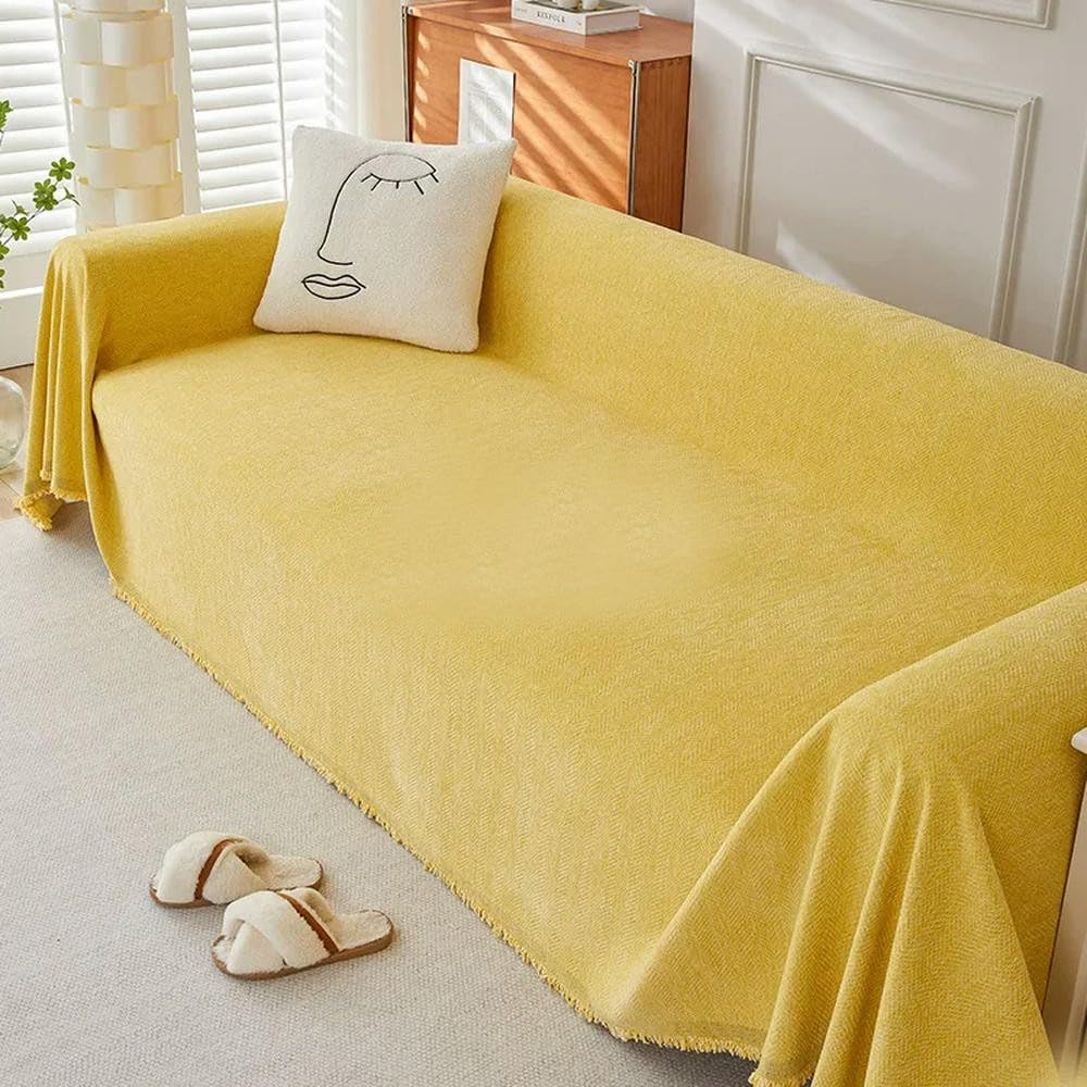 VIXDA Couch Cover Chenille Sofa Covers with Elegant Fringe Herringbone Texture Heavyweight Cozy Blanket for Couch Bed Decor