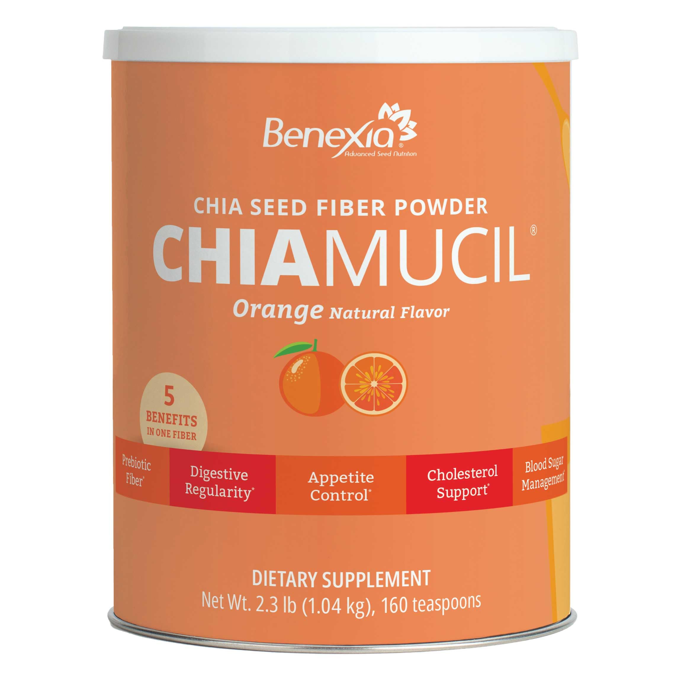 Chiamucil Prebiotic Chia & Inulin Fiber Powder, Orange, 80 Serv