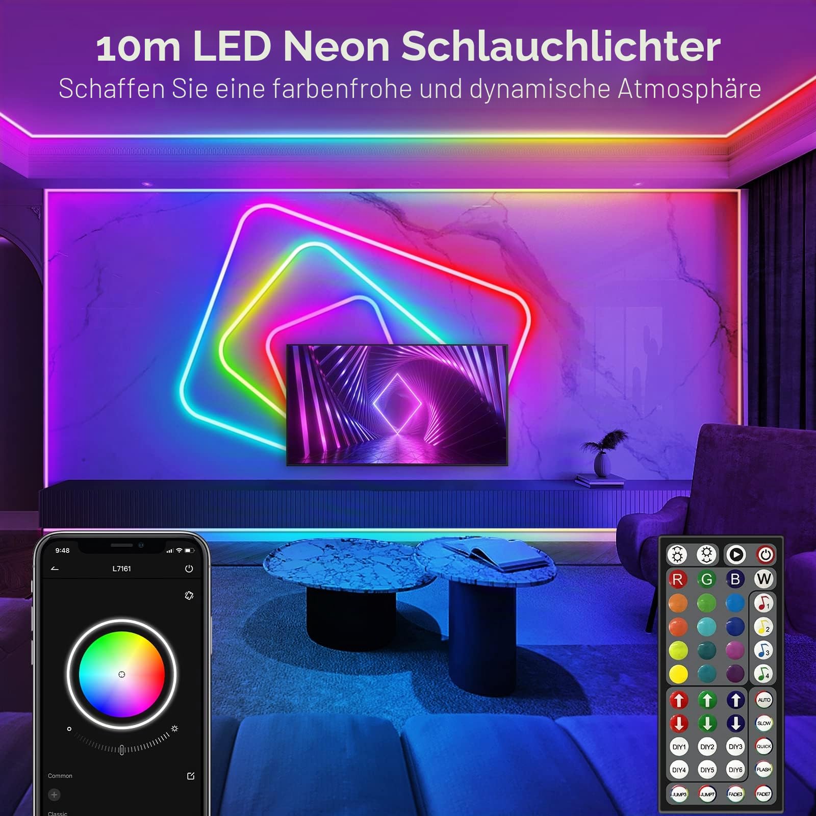 10M Neon LED Strip, Flexible LED Strips, RGB Control with App/Remote, Waterproof, Music Sync Gaming Strip Lights for Bedroom Indoor, IP65 Outdoor RGB Neon Lights,Multiple Modes