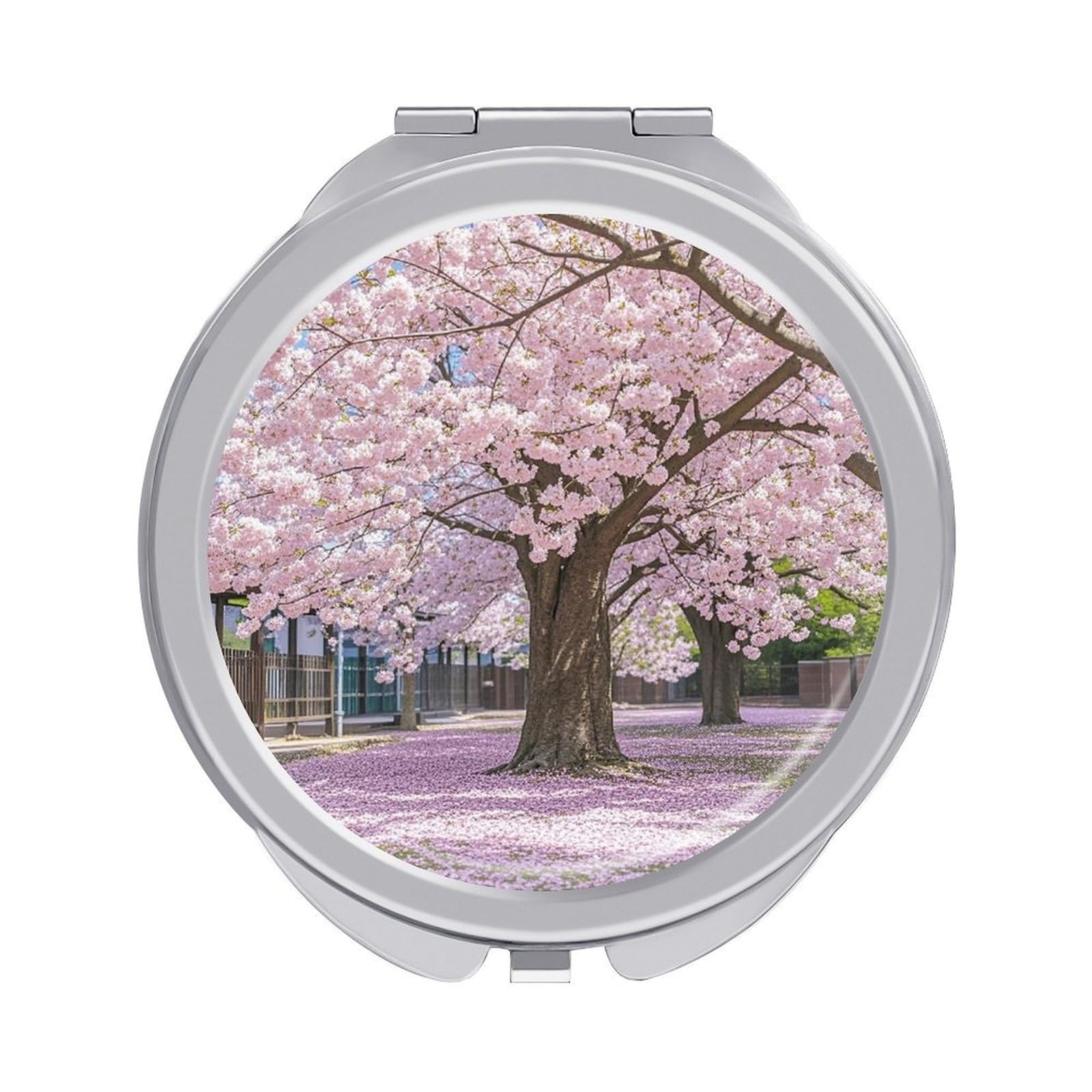 FekiLoot Cherry Blossom Travel Makeup Mirror for Women Folding Portable Hand Compact Mirrors Small Round Vanity Mirror 1X/2X Magnifying Metal Pocket Makeup Mirrors