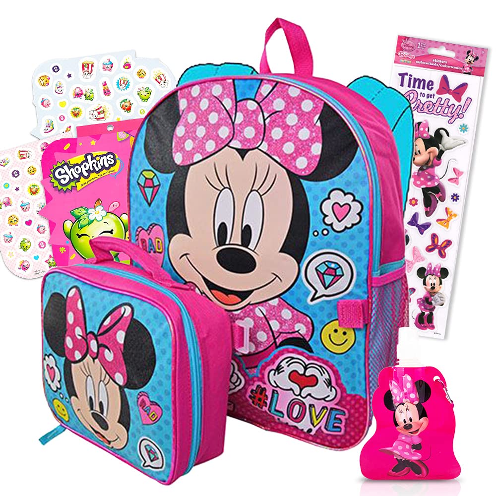 Walt Disney StudioMinnie Mouse Backpack School Supplies Bundle ~ Minnie Lunch Box And Backpack Set With Minnie Mouse Water Bottle And 300+ Stickers (Minnie School Supplies)