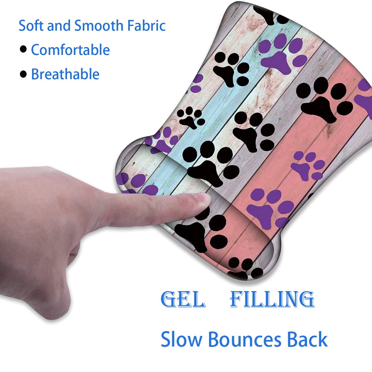 XMTMR-Glass Ergonomically Upgraded Keyboard Wrist Rest and Comfortable Wrist Rest Gel Mouse Pad Set, Non-Slip Rubber Base and Cute Coaster, for Work, Game Home, Black and Purple Dog Paw