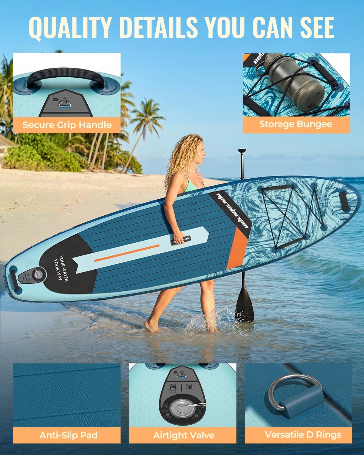 11'x34 Inflatable Paddle Board for Adults Youth, Extra Wide 430LBS Capacity SUP, Stable 2-3 Person Family for Lake Ocean Fishing Surfing Yoga, Includes Accessories
