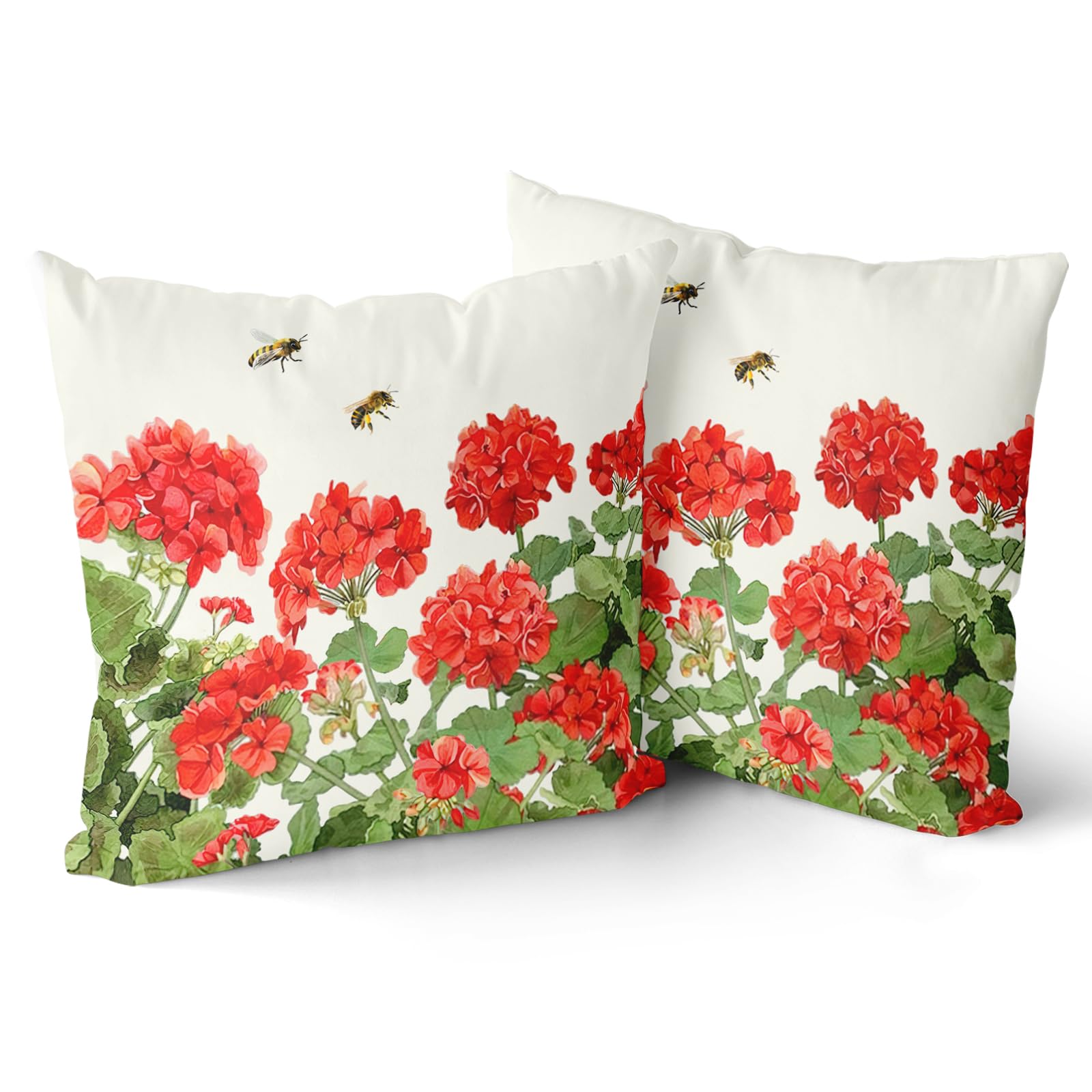 Sphragiyn Spring Summer Pillow Covers 16x16 inch Set of 2 Geranium Watercolor Flowers Decorative Throw Pillow Covers Famliy Indoor Decoration for Home