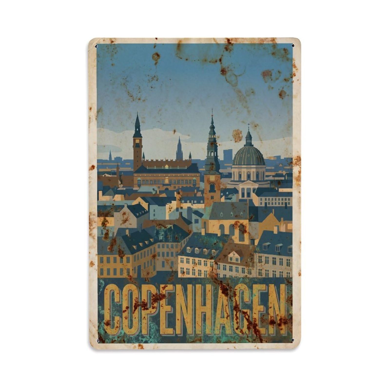 Este 8X12inch Style Vintage Travel Copenhagen Denmark Panoramic Metal Tin Sign