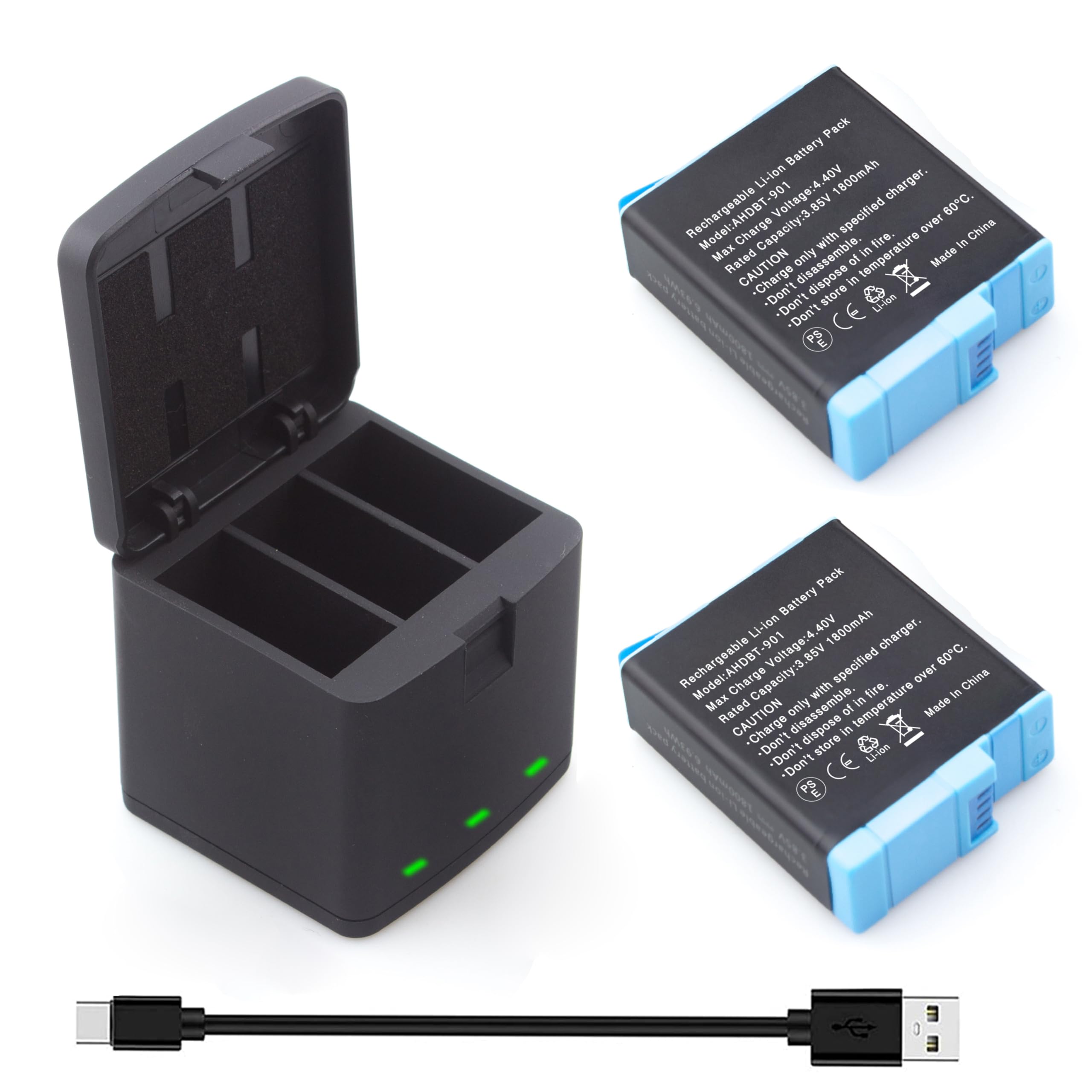 2 Pack Battery Compatible with GoPro Hero 10, GoPro Hero 9 Black, 3 Channel Battery Charging Station for Hero 10/Hero 9