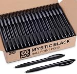 Black Pens Bulk, 60 Pack Gripped Slimster Ballpoint Pens | Black Ink 1.0mm Smooth Writing No Bleed No Skip, Click Pens with Soft Grip for Teacher Student Servers, School & Office Use