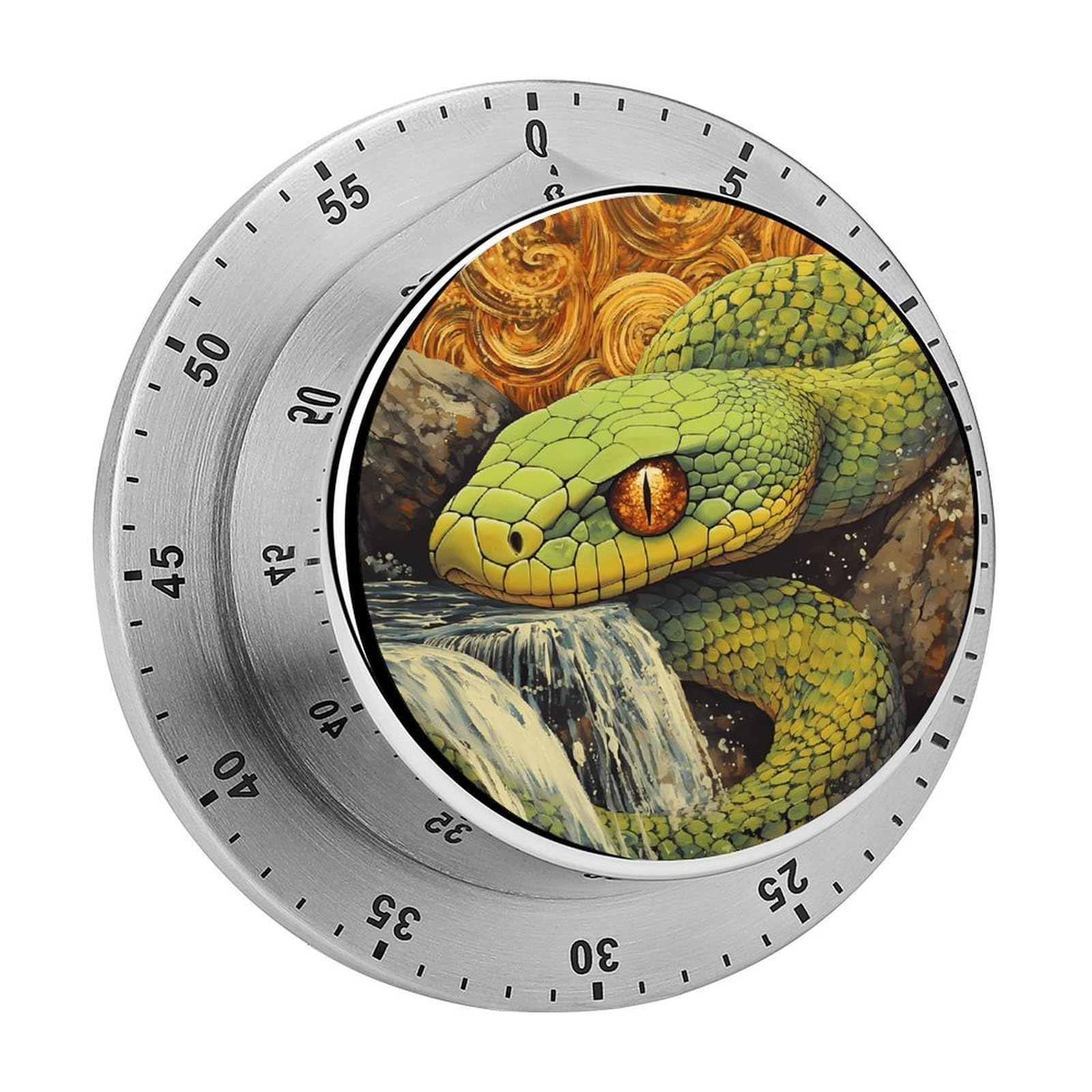 Psychedelic Waterfall Green Snake Mechanical Timer with Alarm for Kitchen Cooking Productivity Stainless Steel Timers
