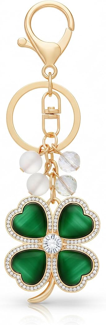 Four Leaf Clover Keychain Luck Keychains Bag Charms for Women with Radiant Lucky Design, St Patricks Day Key Chains Gifts for Friends, Sister, Mom