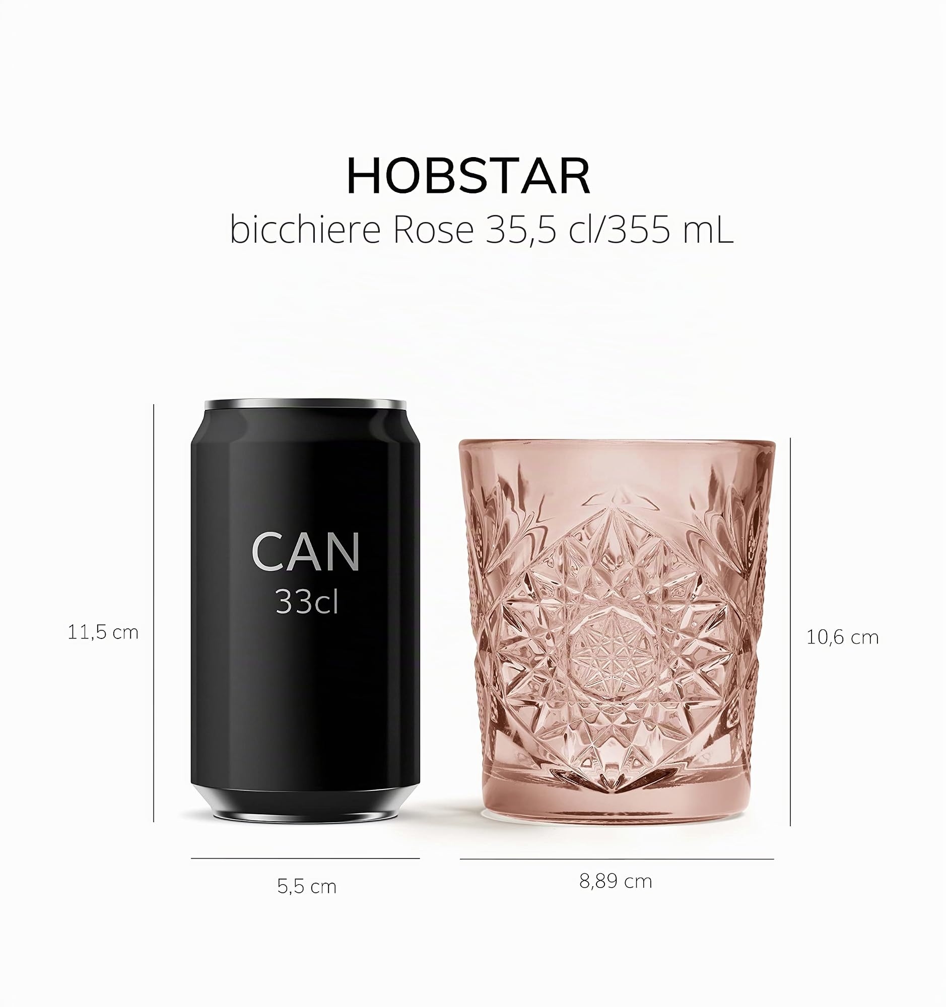 Libbey Bicchiere Hobstar Rosa - 355 ml / 35.5 cl - Set di 6 pezzi - Disegno vintage - Lavabile in lavastoviglie - Alta qualità