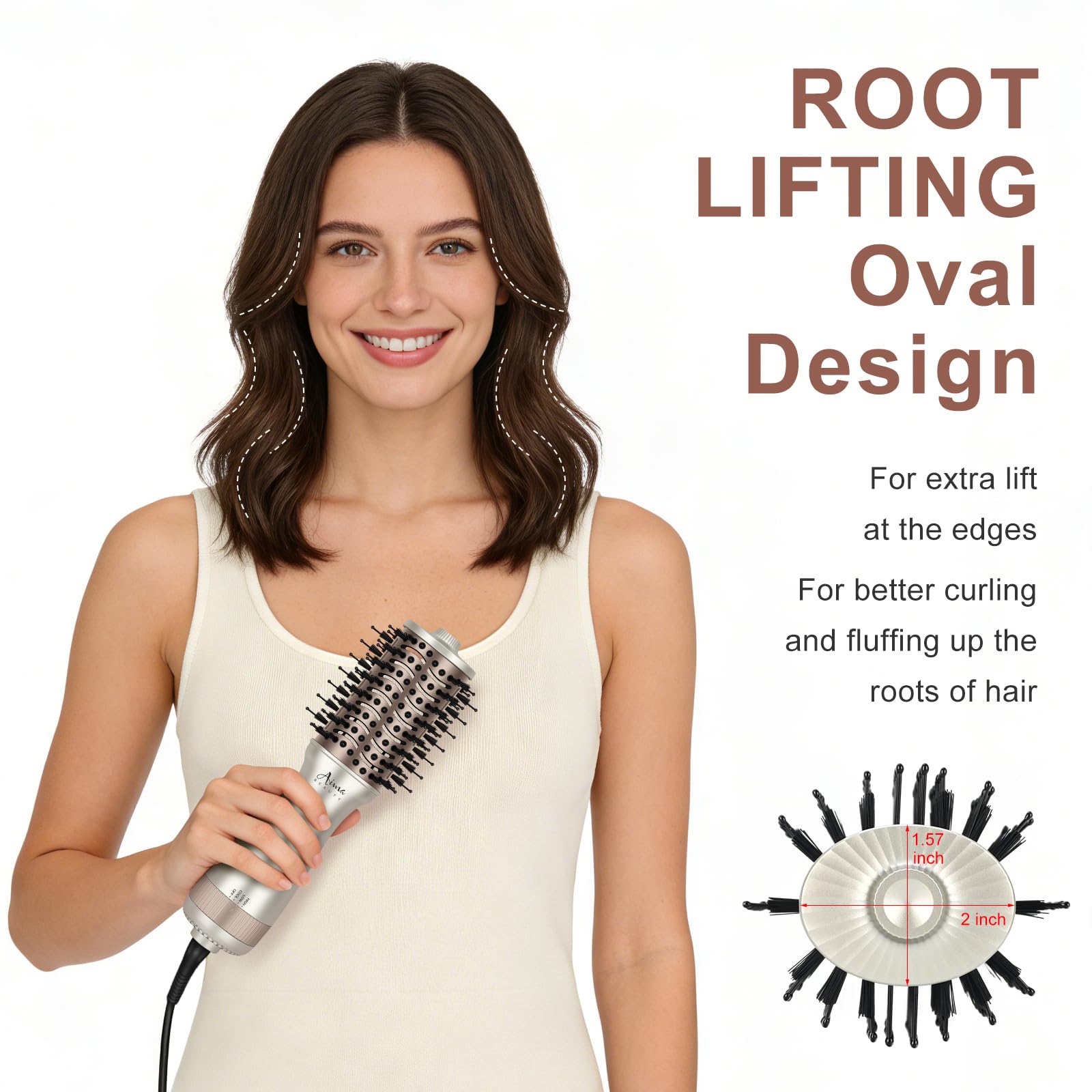 Aima Beauty Small Dual Voltage Hair Dryer Brush, 2-Inch Oval Hot Air Brush