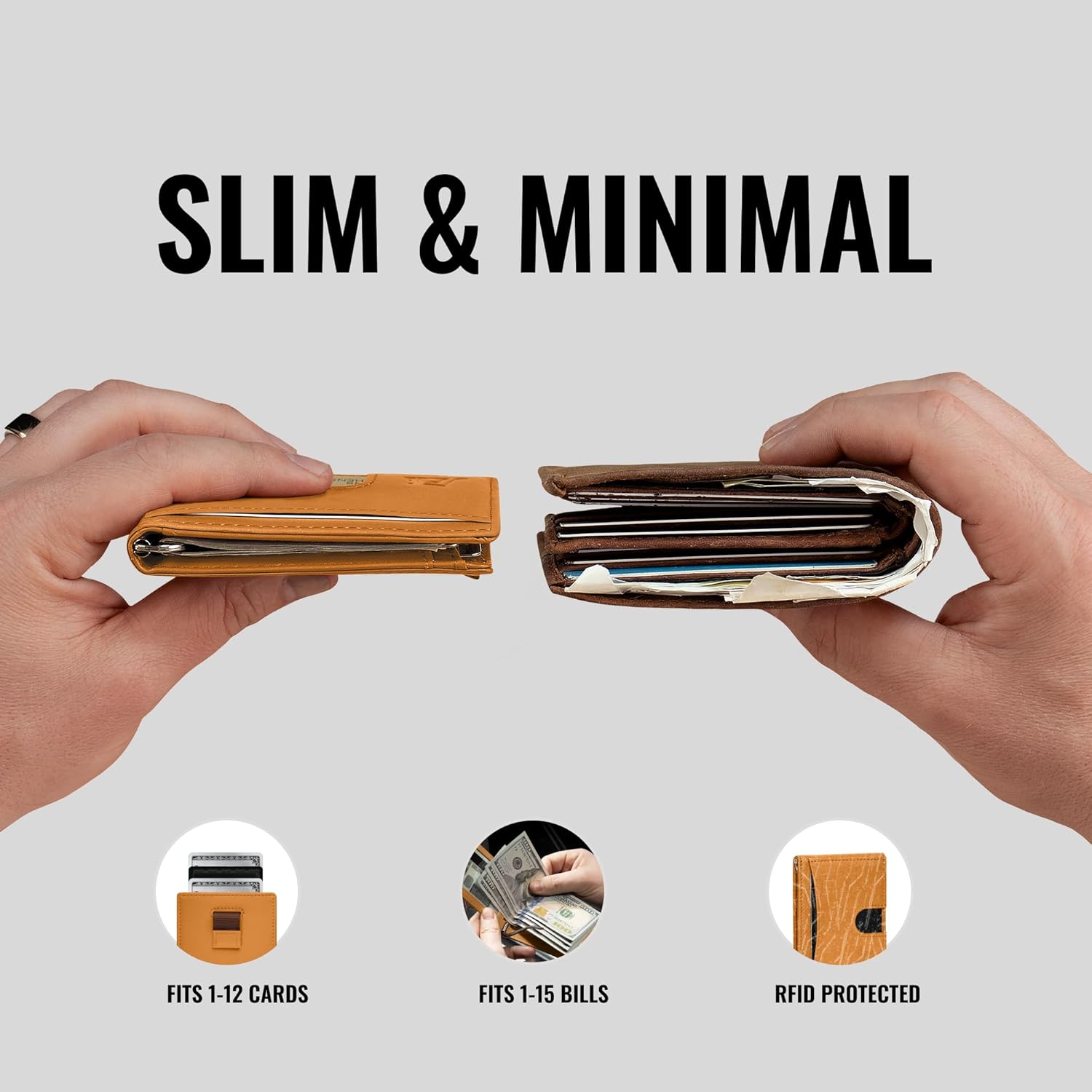 Kings Loot Money Clip Slim Minimalist Wallet for Men – RFID Blocking Leather Design with Money Clip – Front Pocket Bifold Holds 12 Cards – Stylish & Compact Wallets (Cognac) - Image 3