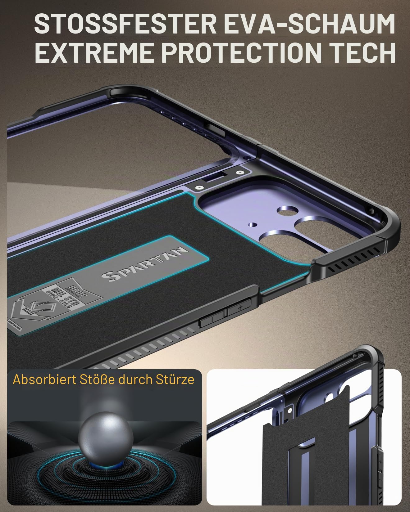 Poetic Spartan Schutzhülle für Google Pixel 9 Pro Fold 5G, Scharnierschutz, Ständer, militärischer Schutz, stoßfest, robust, mit integriertem Displayschutz, Mitternachtsblau