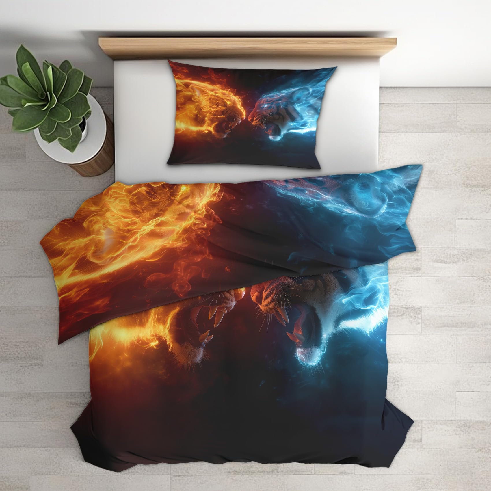 Housse de couette tigre 200x200 réversible pour changer de style de lit en un clin d'œil
