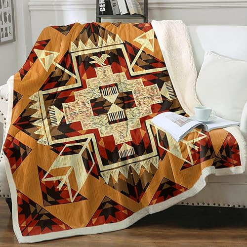 Sleepwish Manta tribal naranja nativa, manta azteca para sofá y cama, manta del suroeste de vellón, mantas rústicas cálidas y suaves (50 x 60