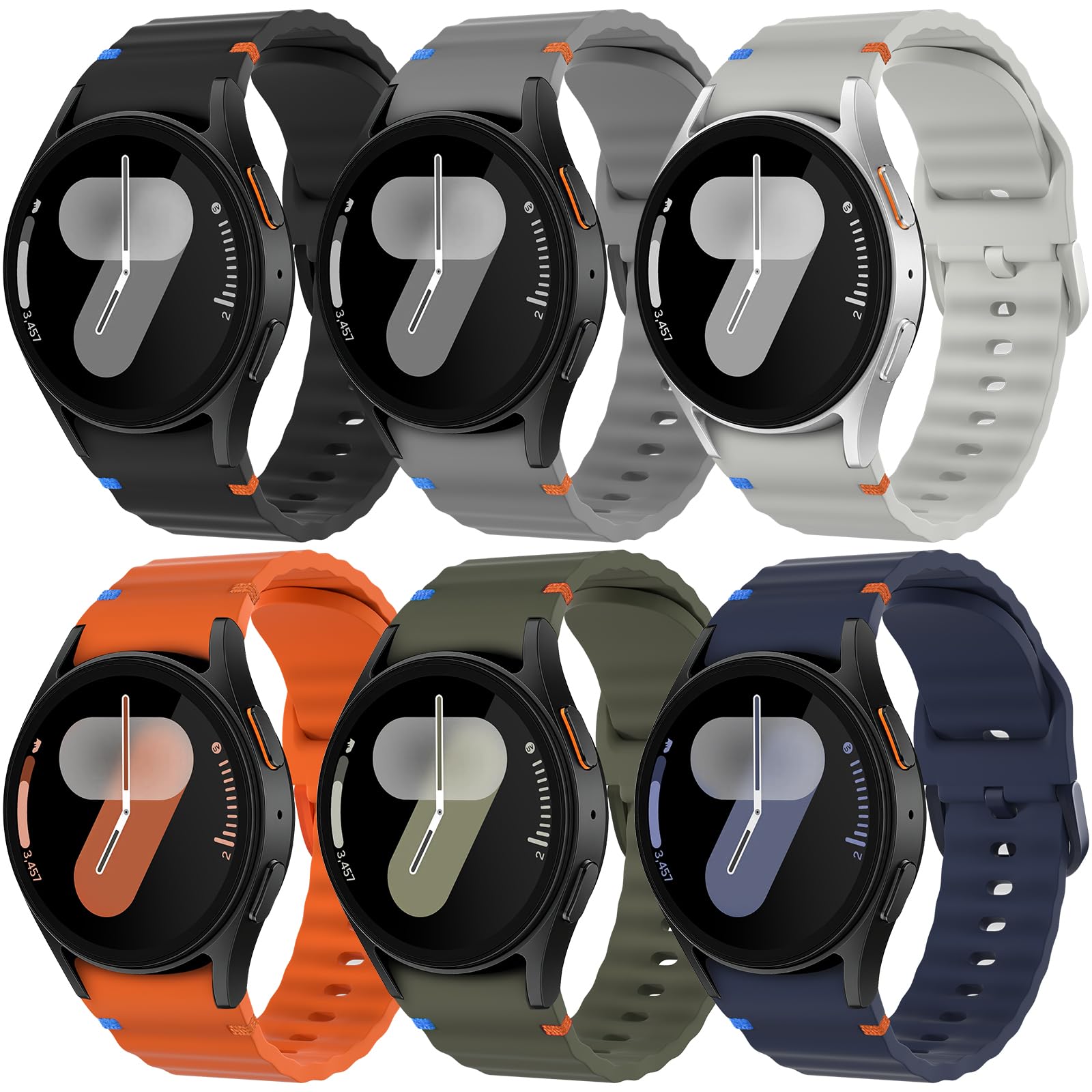 6 Pack Sport Bands Compatible with Samsung Galaxy Watch 7 40mm 44mm Men Women, Soft Silicone Strap for Galaxy Watch 6 5 4 FE 40mm 44mm/Galaxy Watch 6/4 Classic 47mm 43mm 46mm 42mm/Watch 5 Pro 45mm