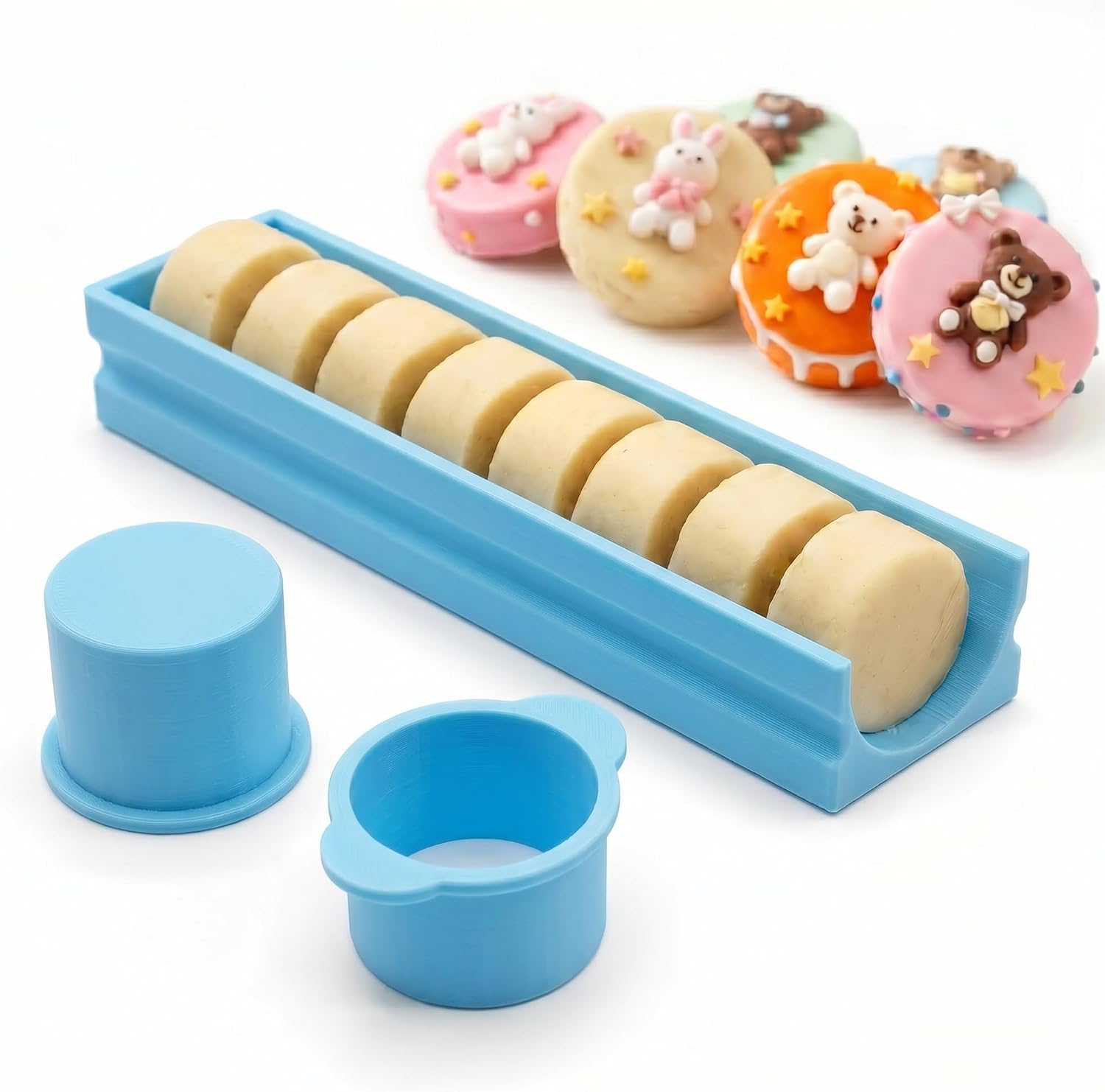 Blue Round Cake Pop Mold Set with Cutter and Pusher Dishwasher Safe High-Capacity Cake Pop Tray Baking Molds for Birthday Wedding Kids Party Desserts Baby Showers and Home