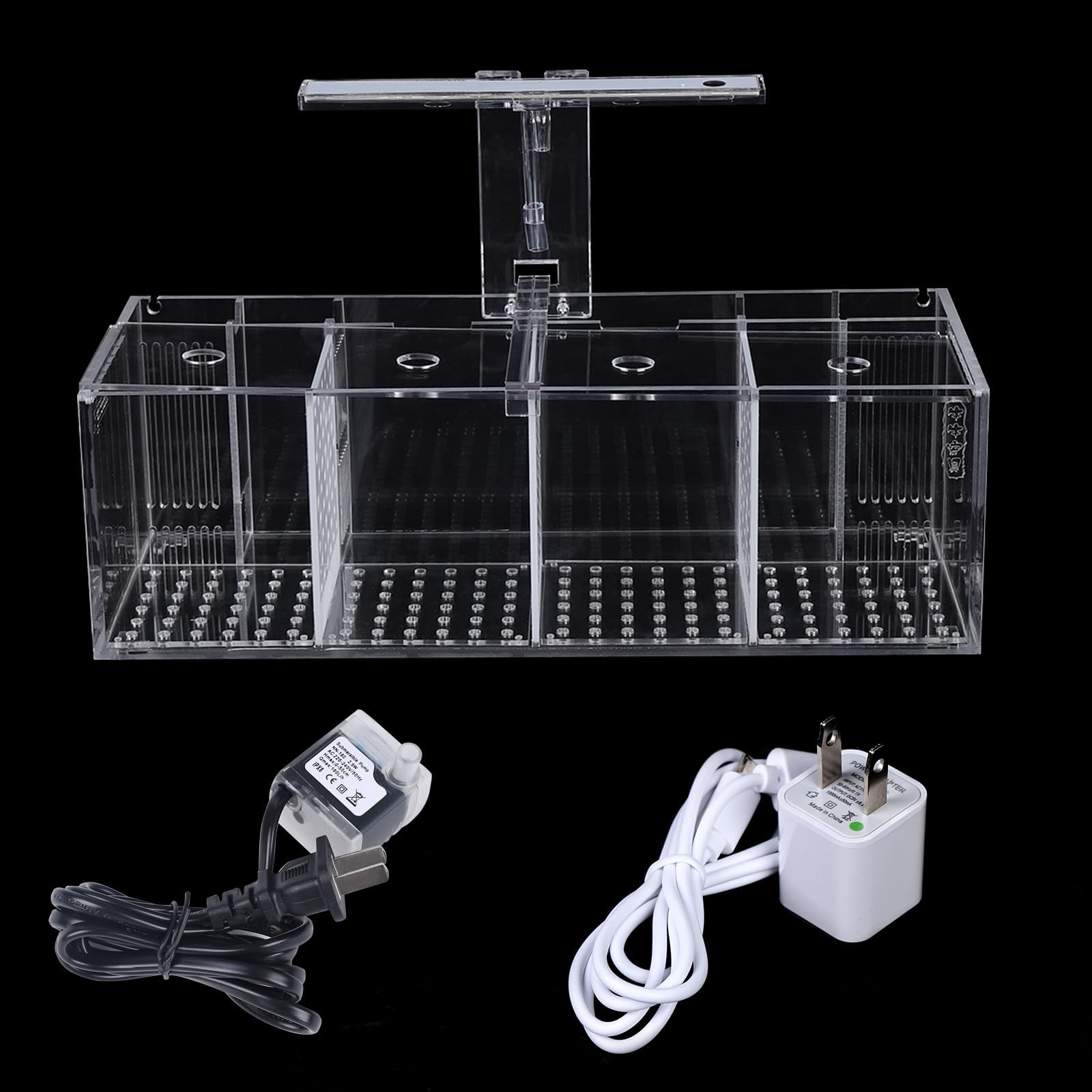 4 Grids Fish Tank Filter Box, Acrylic Filter Box with LED Light, Aquarium Canister Fish Tank Filter Cartridge for Aquarium Fish Bowl Boxes (4 Grids)