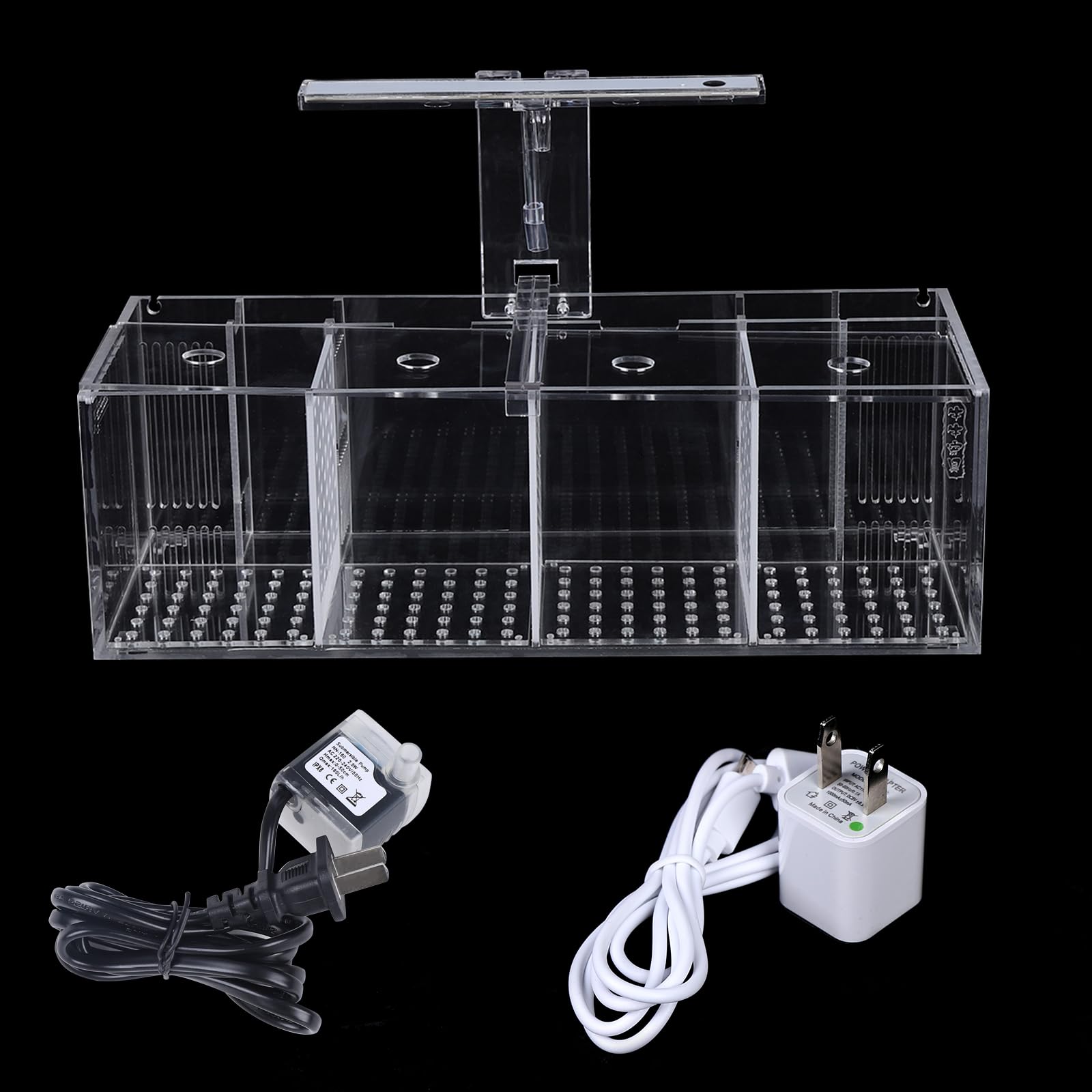 4 Grids Fish Tank Filter Box, Acrylic Filter Box with LED Light, Aquarium Canister Fish Tank Filter Cartridge for Aquarium Fish Bowl Boxes (4 Grids)