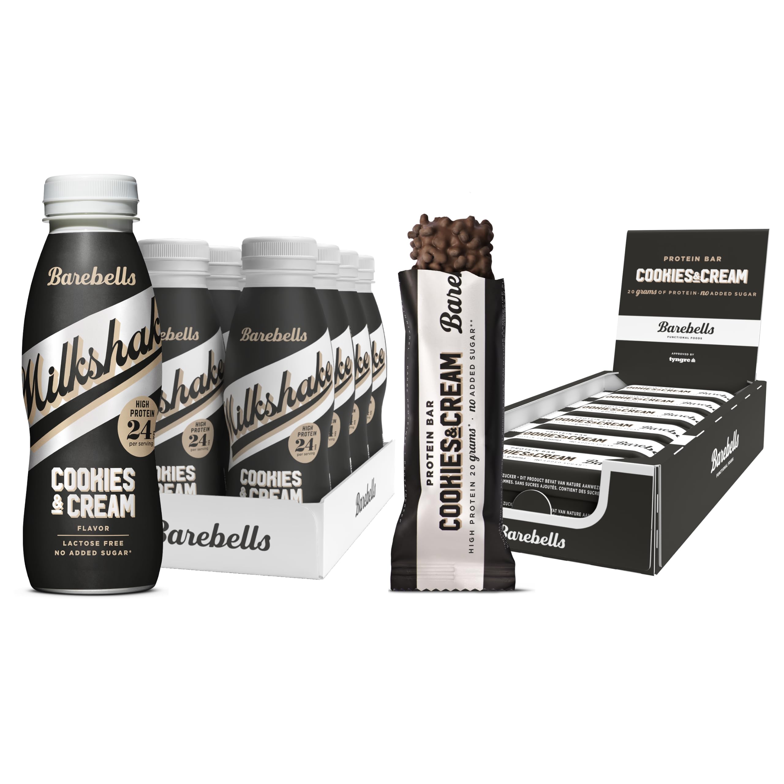 Barebells Cookies & Cream Protein Riegel und Protein Shake High Protein, Zuckerarm, Eiweißriegel, Ohne Palmöl