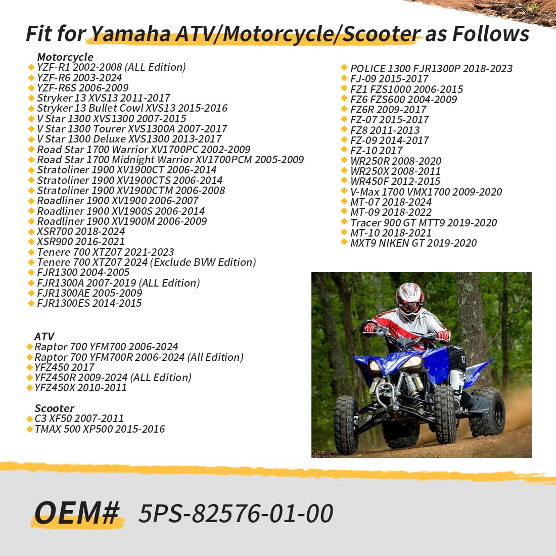 Neigungssensor/Umkippsensor passend für Yama-ha Raptor 700 YFZ450 WR250 YZFR1 YZFR6 XVS1300 XV1900 XTZ07 FZ1 FZ6 FZ8 FZ09 FZ10 MT07 MT09 MT10 2002-2024 5PS-82576-01-00