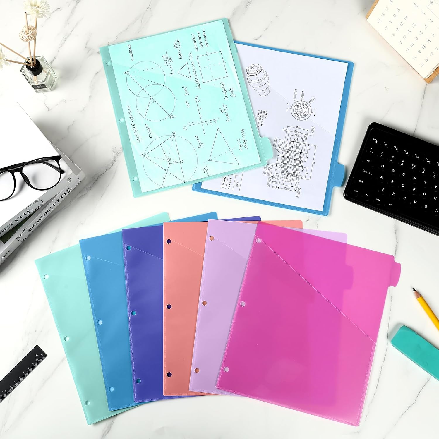 Epakh 12 Pcs Binder Dividers for 3 Rings Binders Index Dividers with Two Clear Pockets Plastics Sheets Protectors with Tab Labels for School Office Organization (Soft Color)