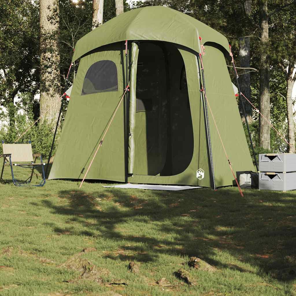 Tenda da Doccia Campeggio 2 Persone Spogliatoio 2 Cabine in Poliestere 185T con Rivestimento in PU 256x136x225cm Verde Include Borsa per Attività Outdoor
