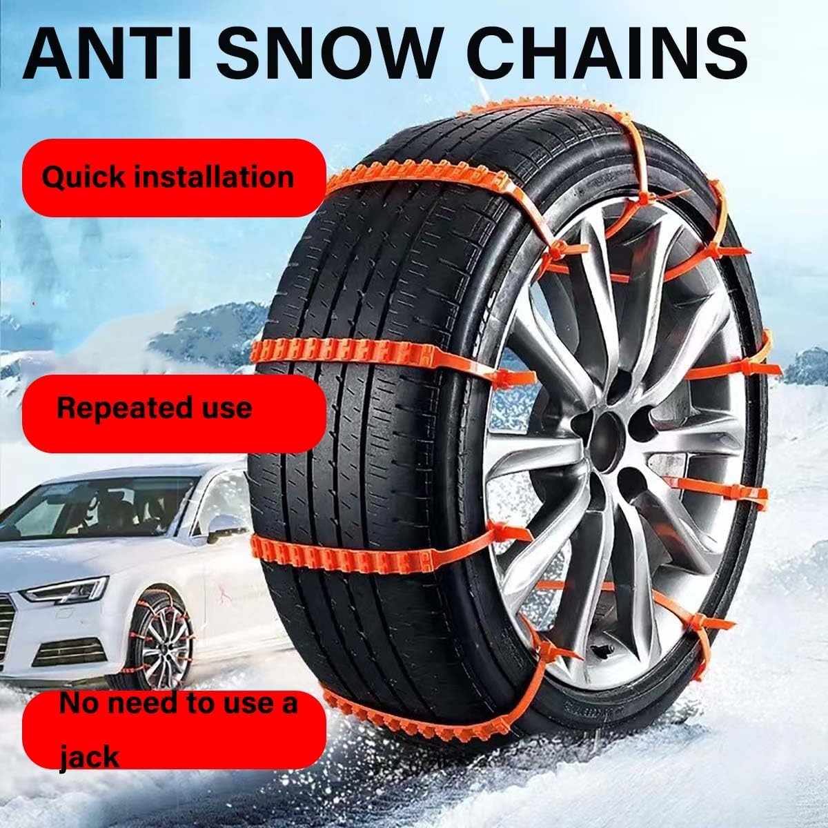 Anti Skid Snow Chains Car Winter Tire Wheels Chain,Snow Tire Chains For Cars For Suv,Reusable Anti Snow Chains Of Car,Portable Reusable Non-Slip Snow Mud Cable Tie Chain For Pickup Trucks (80PCS)