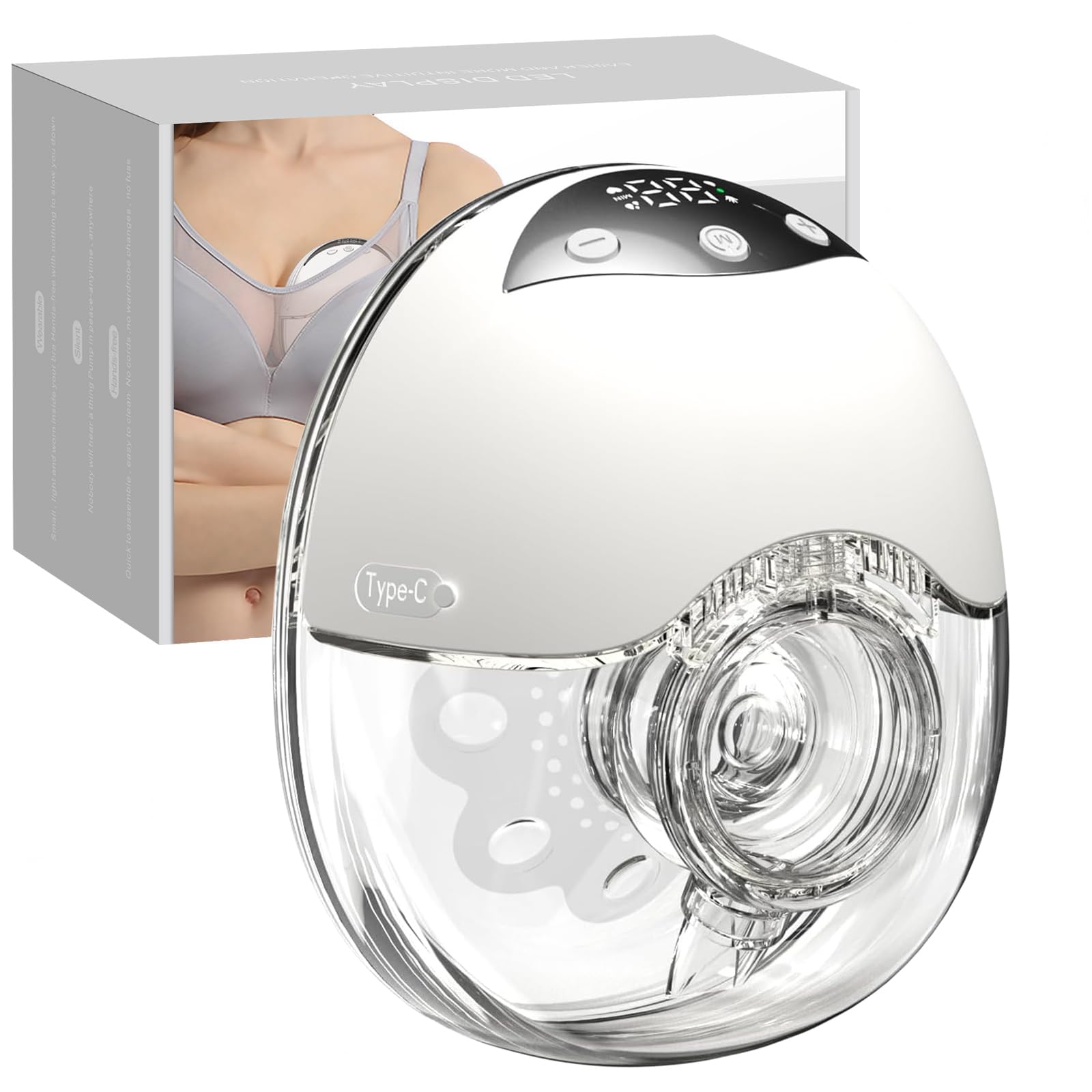 LAMSUET Electric Hands-Free Breast Pump, Strong Suction Wearable Breast Pump with 4 Modes & 12 Levels (White, 1 Pack)