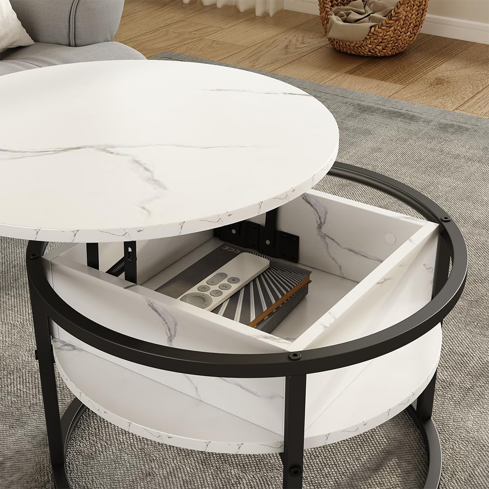 Vicco Mesa Baja Marlo, Mármol Blanco, 57 x 57 cm | con tablero abatible para un uso flexible en el área de estar