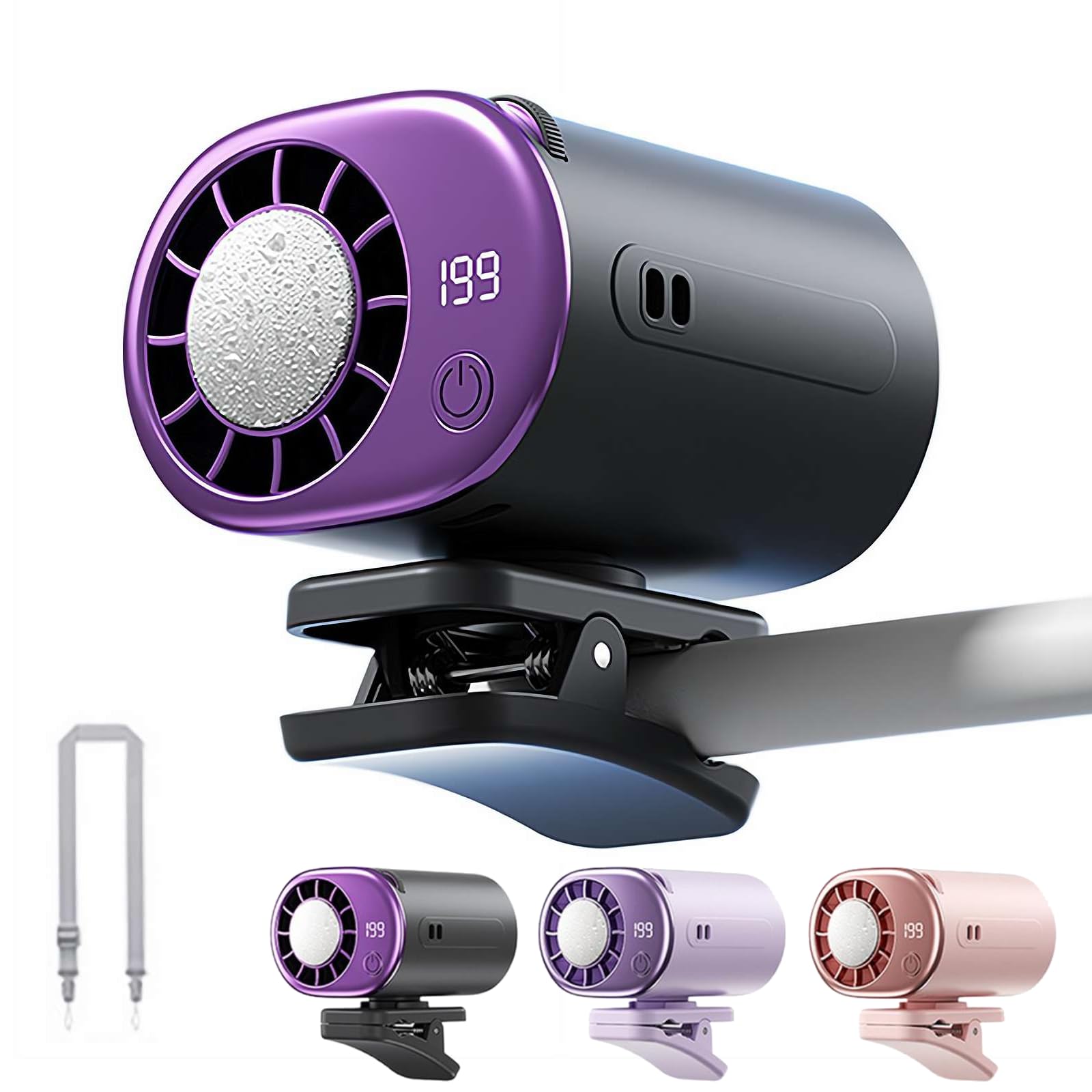 Car Clip On Air Conditioner,2026 Portable Clip Fan with LED Display,199 Speeds Adjustable,360° Rotation,USB Rechargeable,2000mAh Battery,Hands-Free Neck Fans for Car Visor,Desk,Stroller & Neck (Gray)