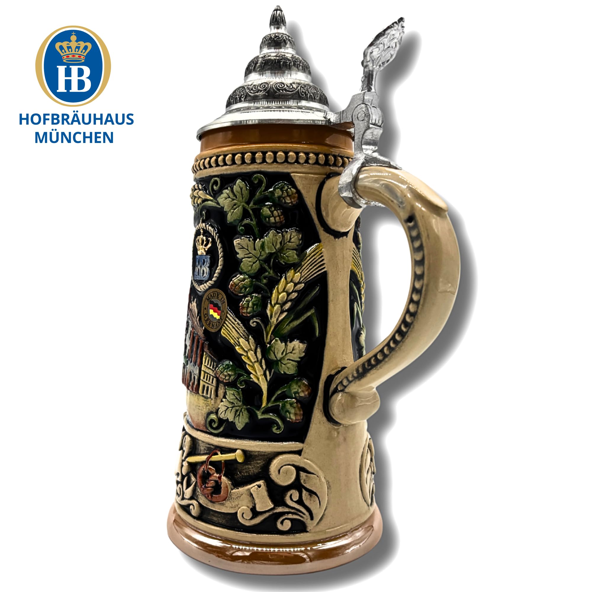 Reliefkrug Bierkrug Original "Hofbräuhaus" (0,25l, bunt) | Handarbeit Steinkrug | Bierbecher| Maßkrug | Geschenkidee für Herren und Damen