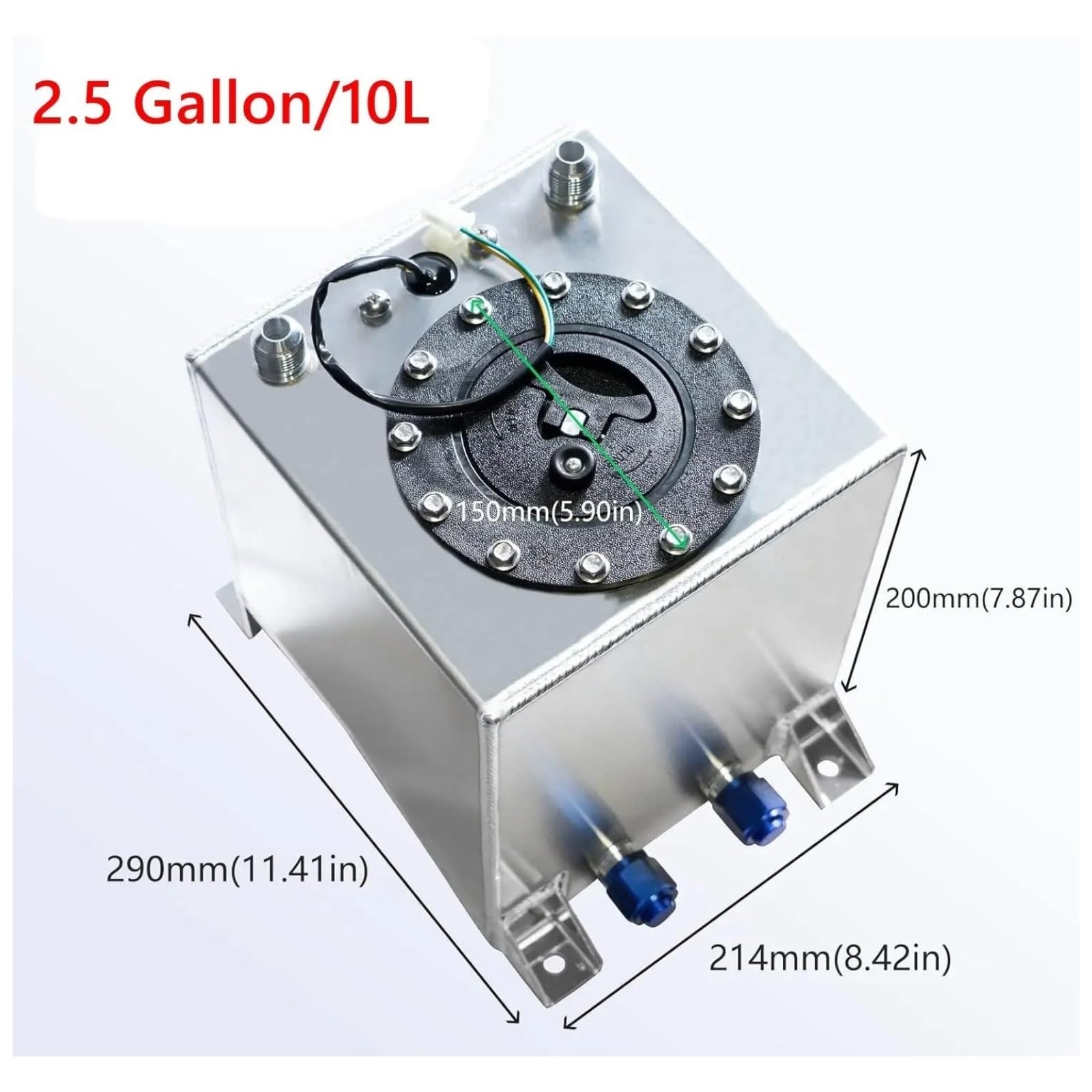 Serbatoio Compensazione Celle Sovratensione Carburante Universale In Alluminio 2,5 10 15 20 Galloni 10/20/40/60/80 Litri Con Tappo Sensore Schiuma All'interno Argento(2.5 Gallon-10L)