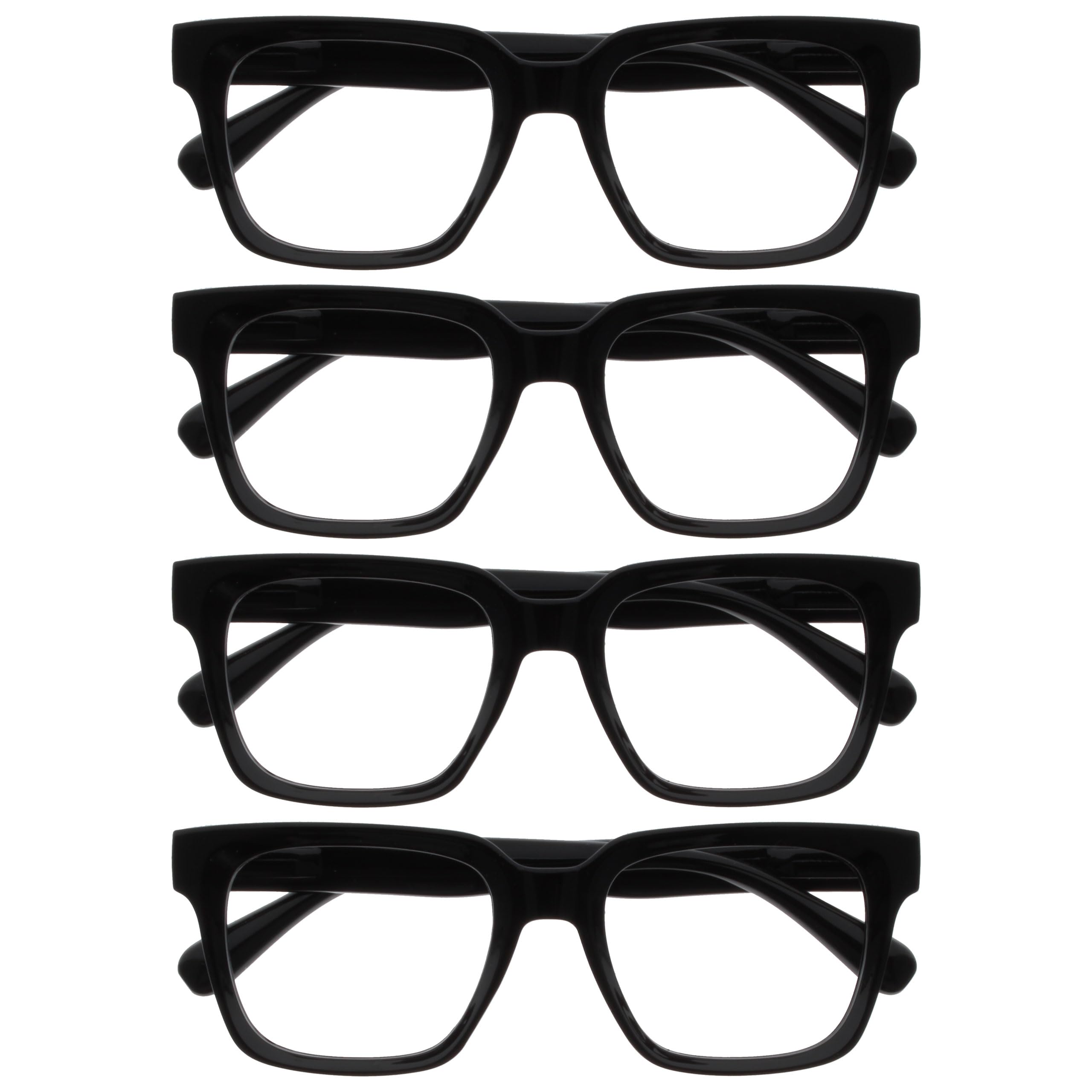 OPULIZE ERA Blaulichtfilterbrille für Damen Herren - Klar Gläser - Entspiegelt & blendfrei - 4er-Pack - UV400-Schutz - Großer rechteckiger Rahmen - Computerbrillen Gaming - Schwarz - +0,00