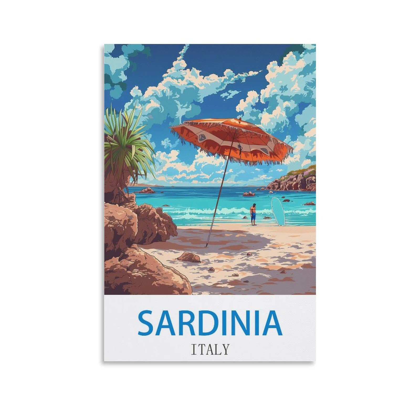 Fzyuen Unframe-Style Sardinia Italy Vintage Travel Poster Surf 08X12inch(20X30cm) Canvas Wall Art Prints For Wall Decor Room Decor Bedroom Decor