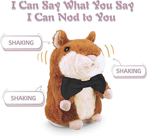 Miniatura 4 de Hámster parlante, repite lo que dices, juguete electrónico de peluche para niños, niñas y bebés (lazo negro)