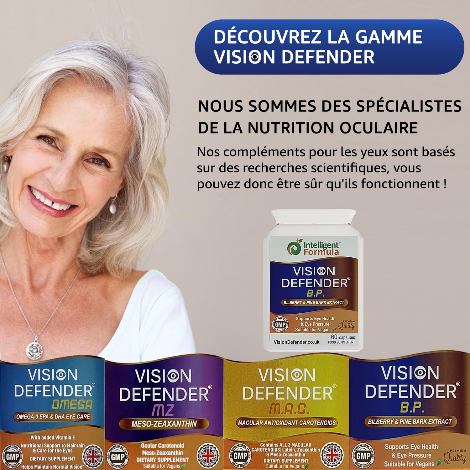 Vision Defender BP Complément Alimentaire Yeux: Soutien de la Pression Oculaire, de la Circulation et de la Rétine. Extraits de Myrtille et de Pin Maritime. 60 Gélules Véganes. Fabriqué au Royaume-Uni